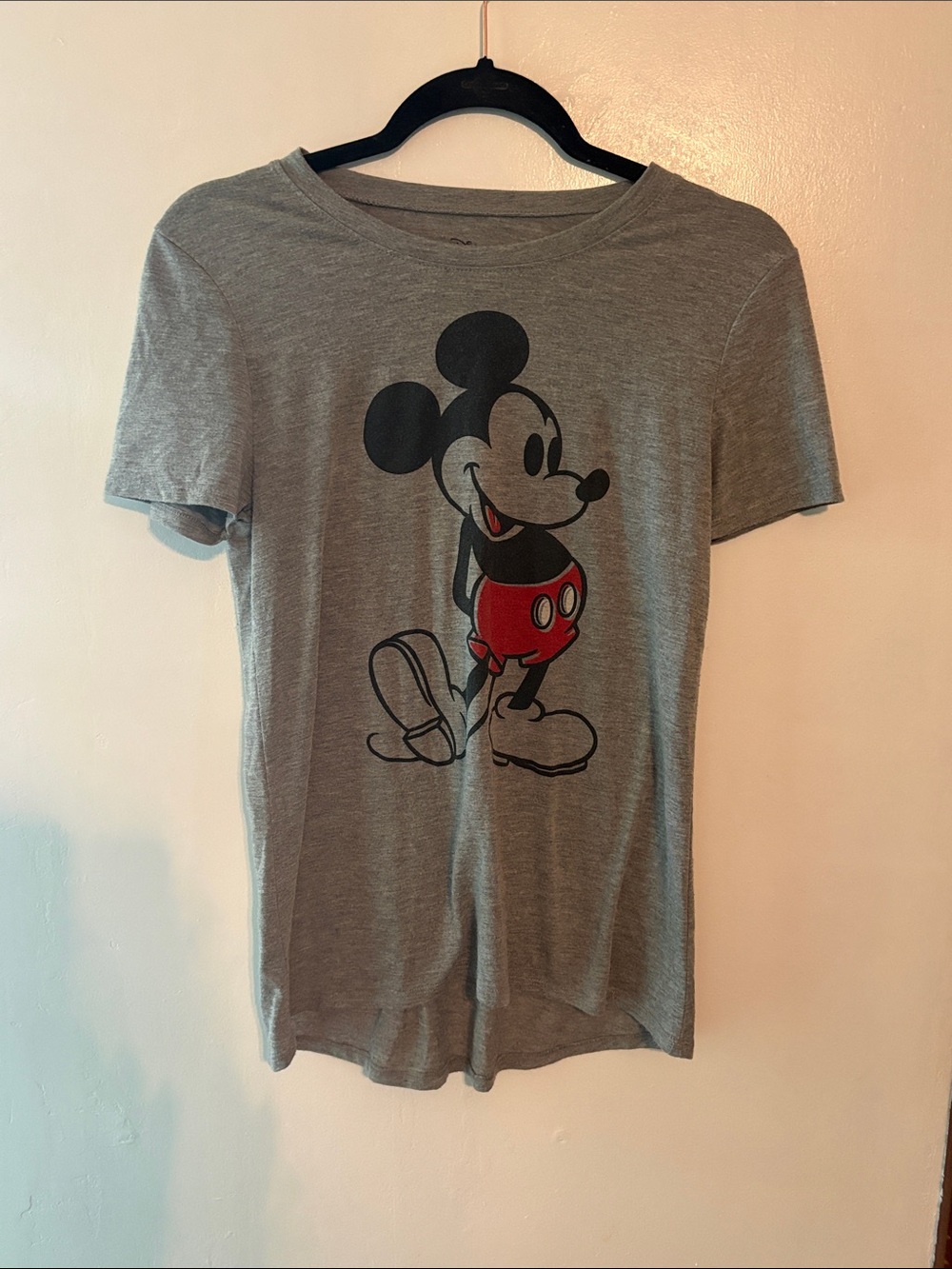 Disney Gray Tee with Classic Mickey Graphic and Red Accents Size Small